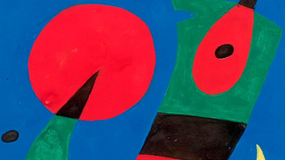 Joan Miró, L’Oiseau bleu (The Blue Bird), 1974, gouache and Indian ink, 30.4 x 22.4... Joan Miró: Postal Art's Finest Hour