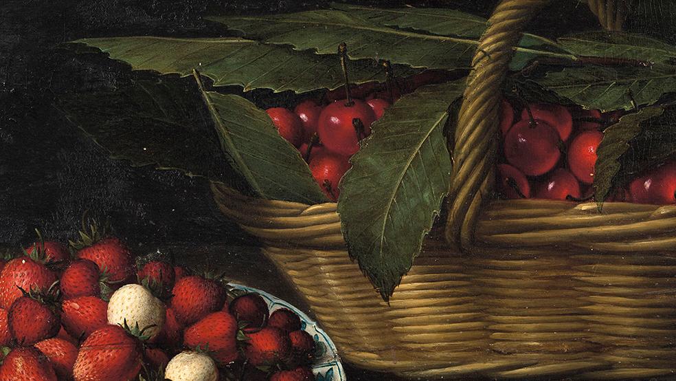 1 662 400 €Louyse Moillon (vers 1610-1696), Nature morte à la coupe de fraises, panier... Cote : le temps des cerises