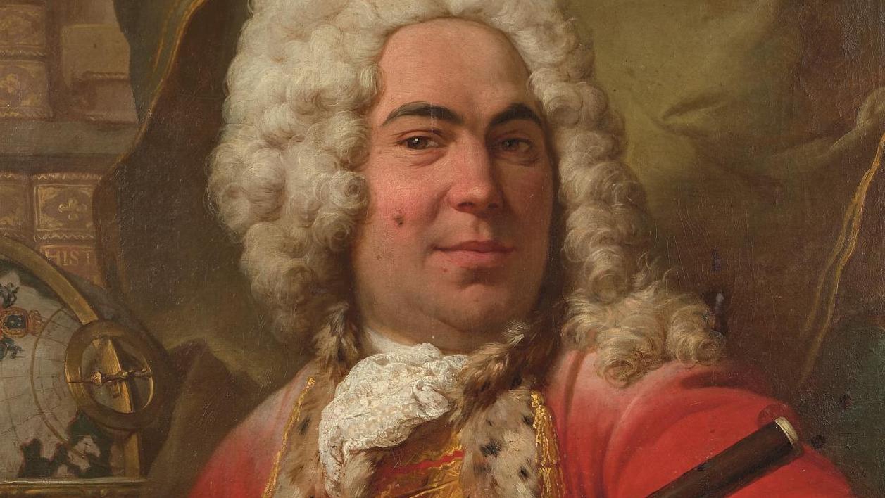École française vers 1730, Portrait d’un flûtiste dans son cabinet de travail, toile,... Un mystérieux musicien vers 1730