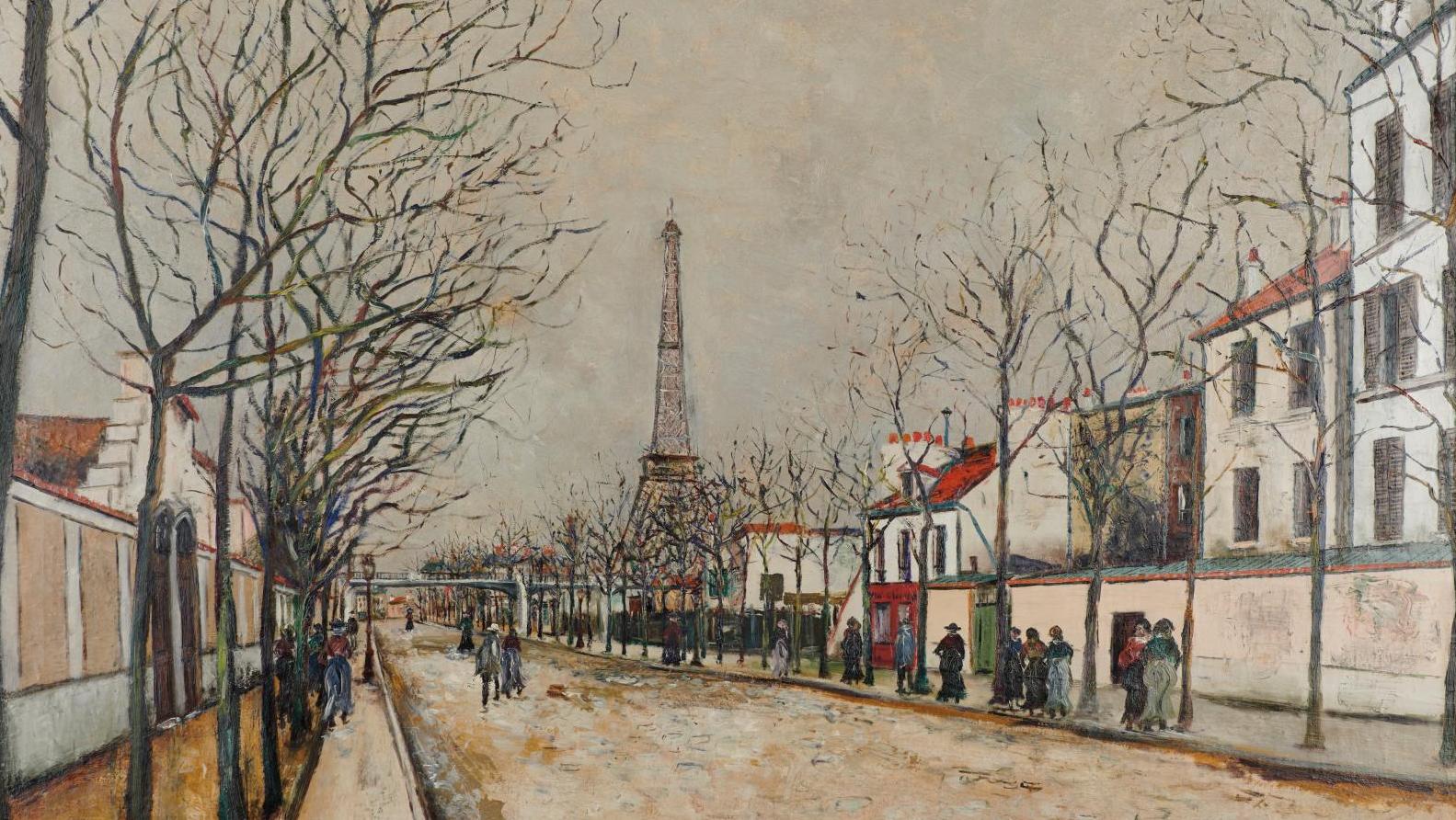 Maurice Utrillo (1883-1955), Avenue de Versailles et la tour Eiffel, vers 1921, huile... Utrillo, Debré, Linke… et Van Cleef & Arpels