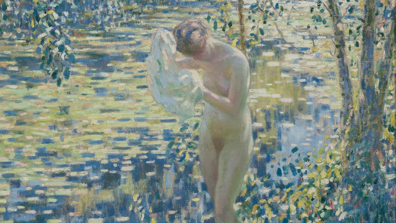 Louis Ritman (1889-1963), La Baigneuse, 1914, huile sur toile, 87 x 87 cm. Adjugé :...  Louis Ritman : impression en jaune et bleu