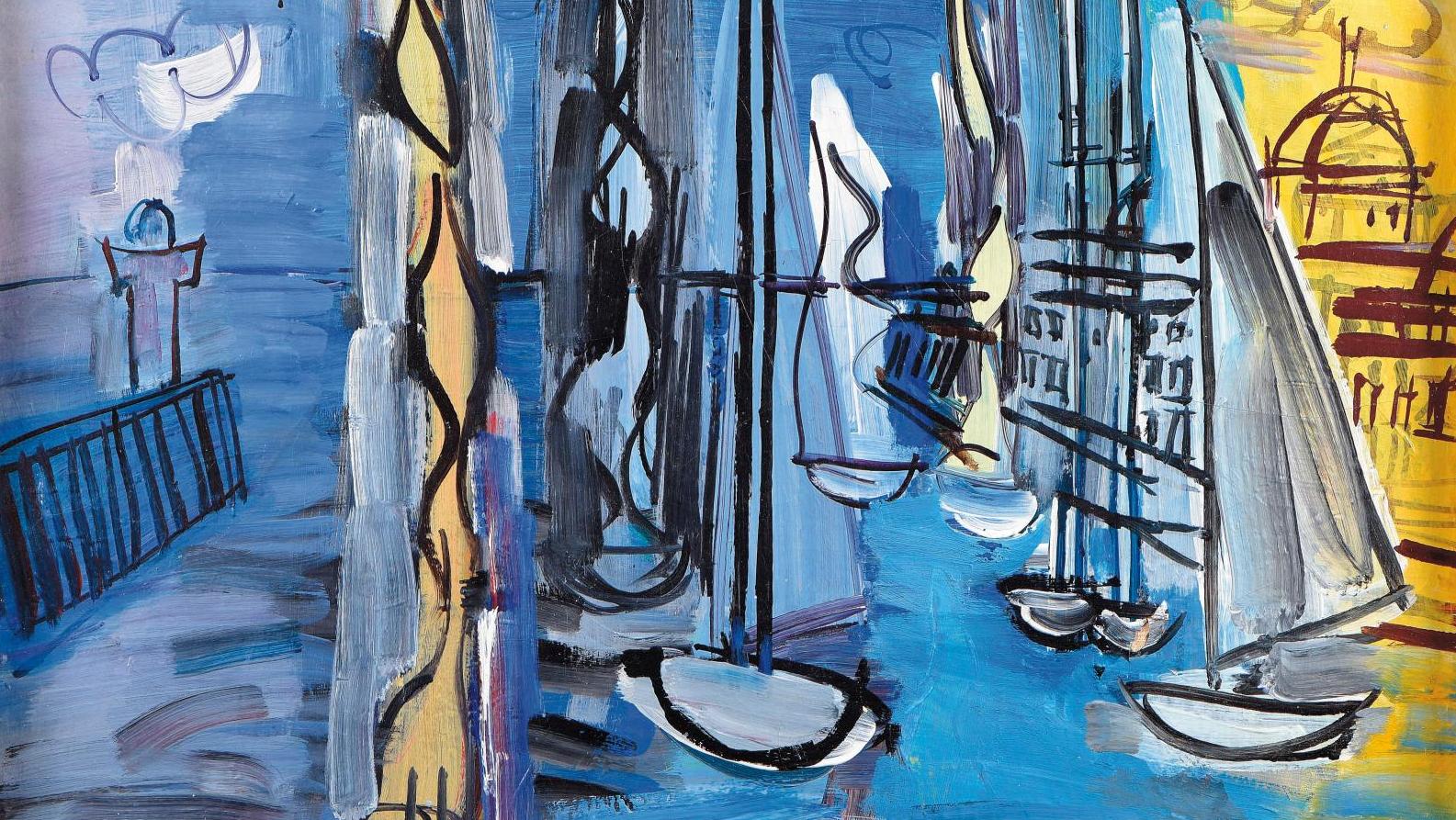 Raoul Dufy (1877-1953), Voiliers dans un port, huile sur toile, 46 x 55 cm (détail).... Une collection normande célèbre les peintres de cette terre d’accueil picturale