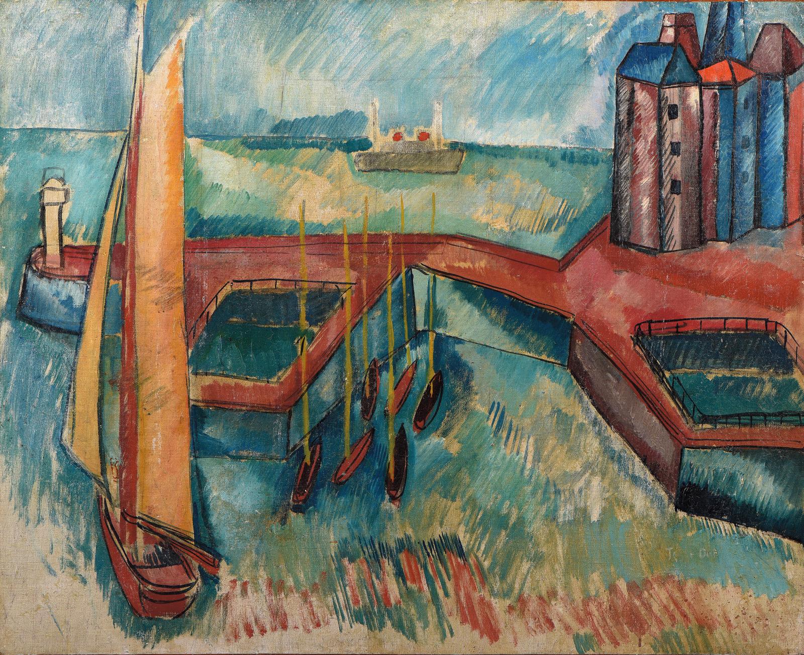 Jean Dufy (1888-1964), Voilier dans un port au Havre, huile sur toile, 64 x 79 cm. Estimation : 18 000/20 000 €
