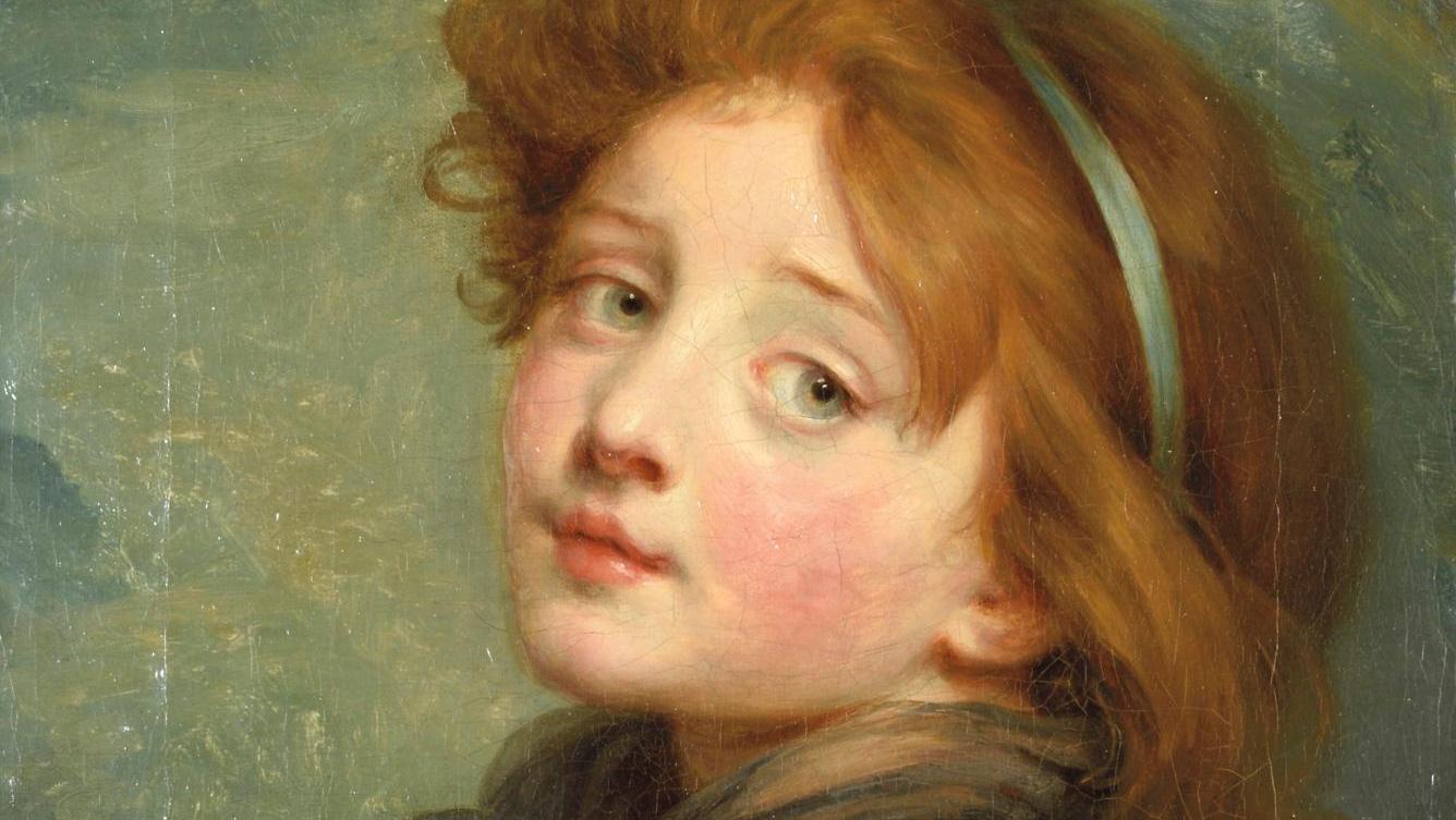 Jean-Baptiste Greuze (1725-1805), Jeune fille au ruban bleu dans les cheveux, huile... L’enfance selon Greuze, les réjouissances version Lynch