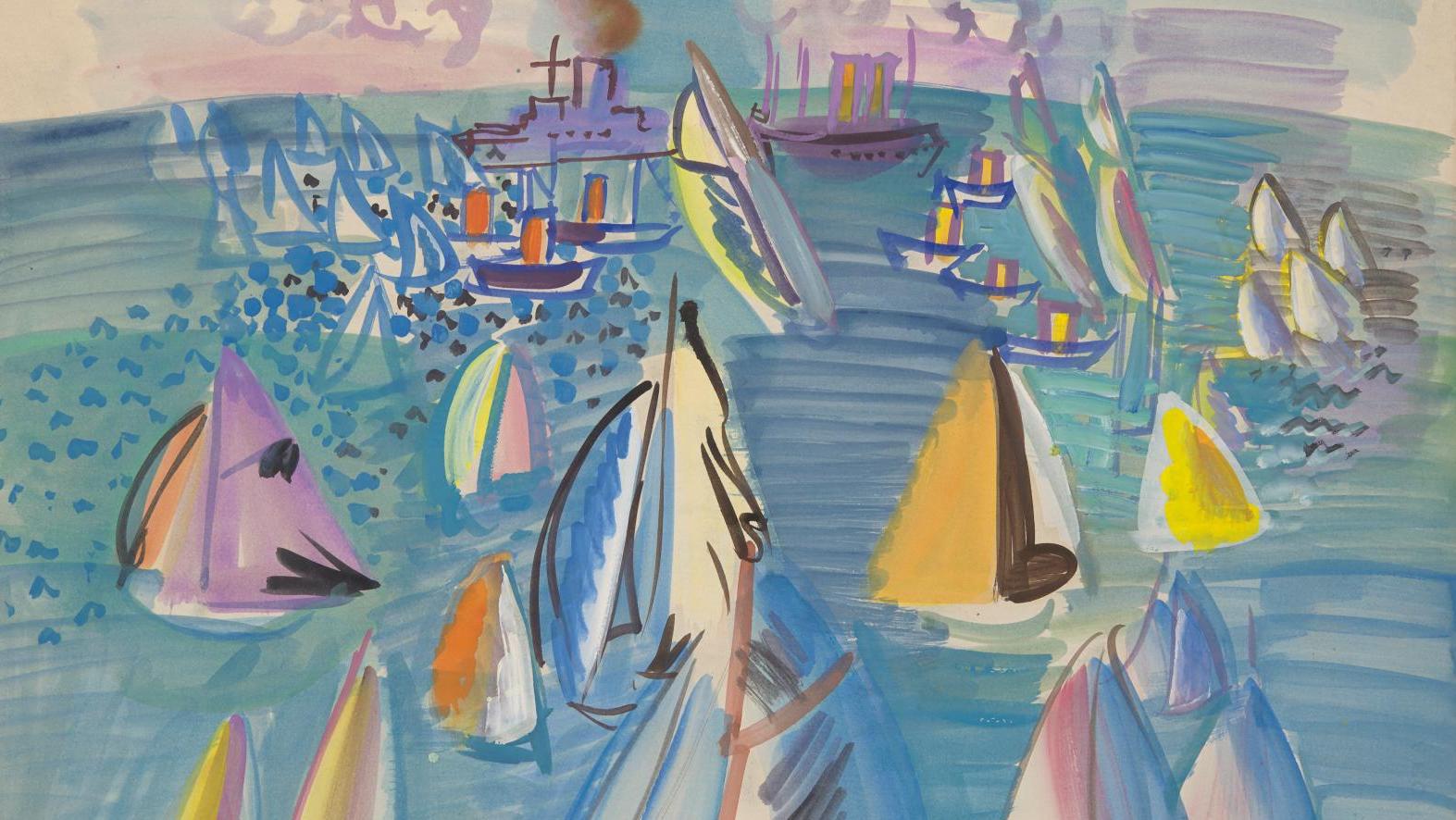 Raoul Dufy (1877-1953), Régates, vers 1924, aquarelle sur papier, 50,8 x 66 cm. Estimation :... Le bleu de Raoul Dufy