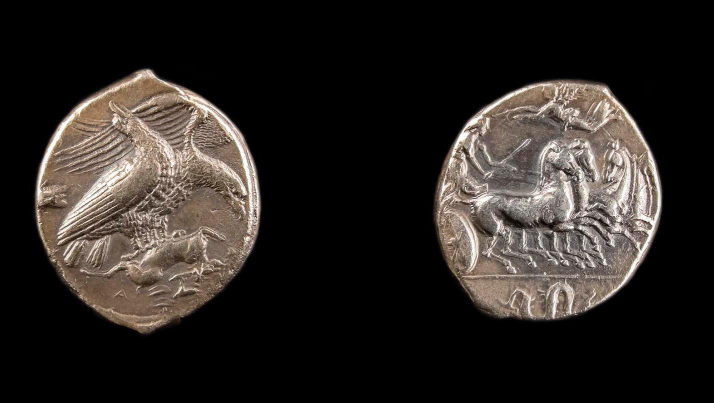 Agrigento - Sicily (Akragas), c. 420 B.C.E. Silver tetradrachm, 17 g/0.59 oz.Result:... From Agrigento to Rodin via Chiparus 