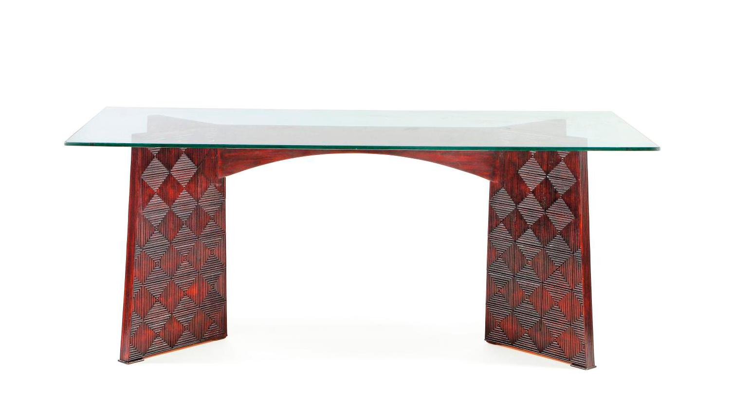 Attributed to Joaquim Tenreiro (1906-1992), table, c. 1964, glass and wood, 78 x... Joaquim Tenreiro, Pioneer of Brazilian Design 