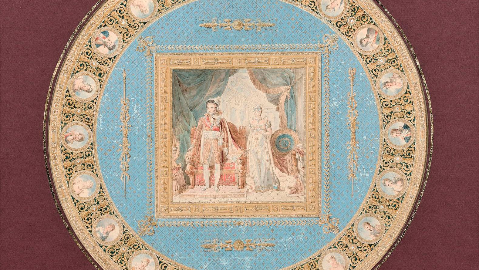 Jean-Baptiste Isabey (1767-1855), project for Sèvres, the imperial family’s table,... A Painting on Porcelain by Jean-Baptiste Isabey