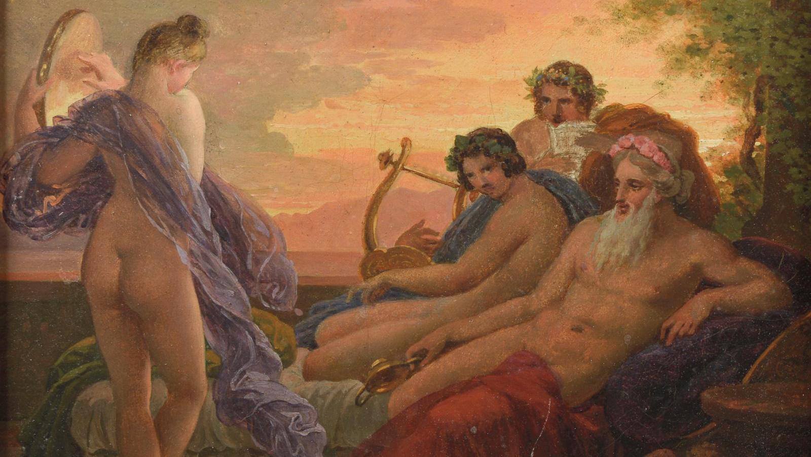Anne-Louis Girodet de Roucy-Trioson (1767-1824), Le Festin d’Anacréon, toile et châssis... Girodet rend grâce à Anacréon