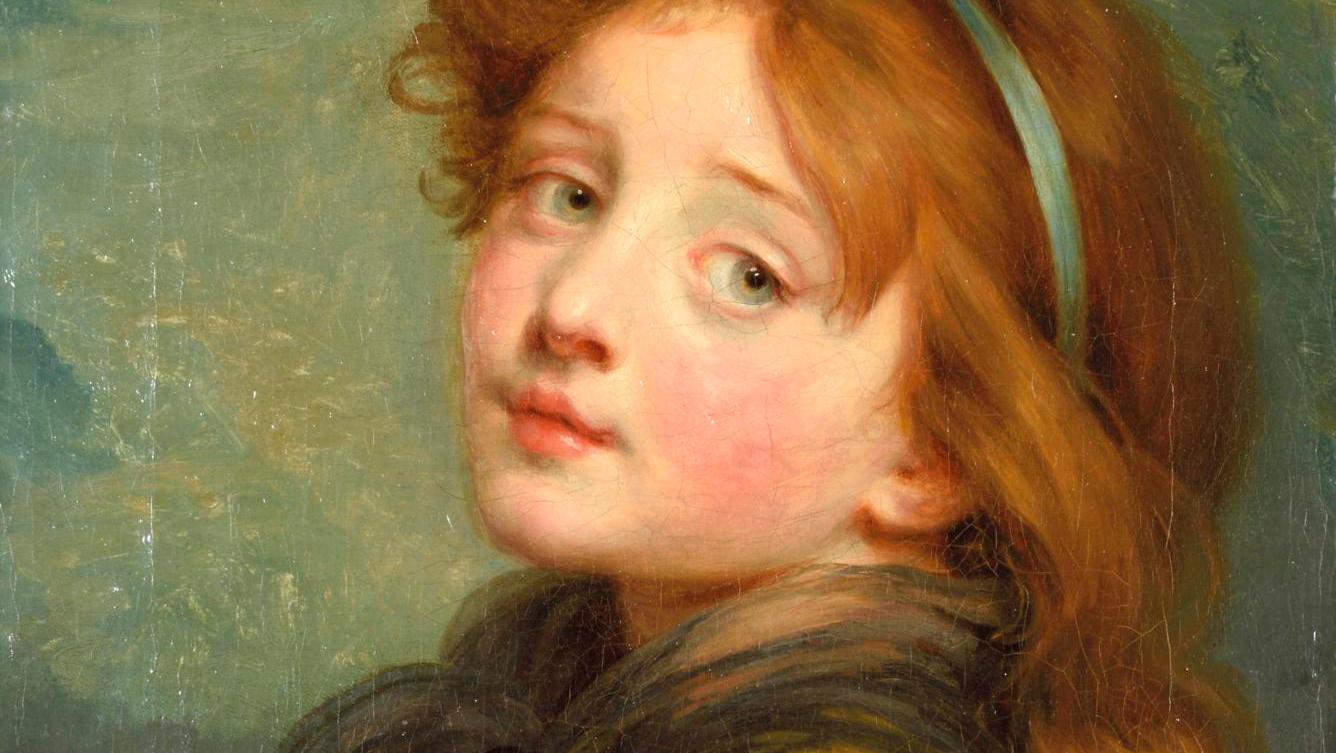 Jean-Baptiste Greuze (1725-1805), Jeune fille au ruban bleu dans les cheveux, oil... Childhood According to Greuze and Festivities with Lynch