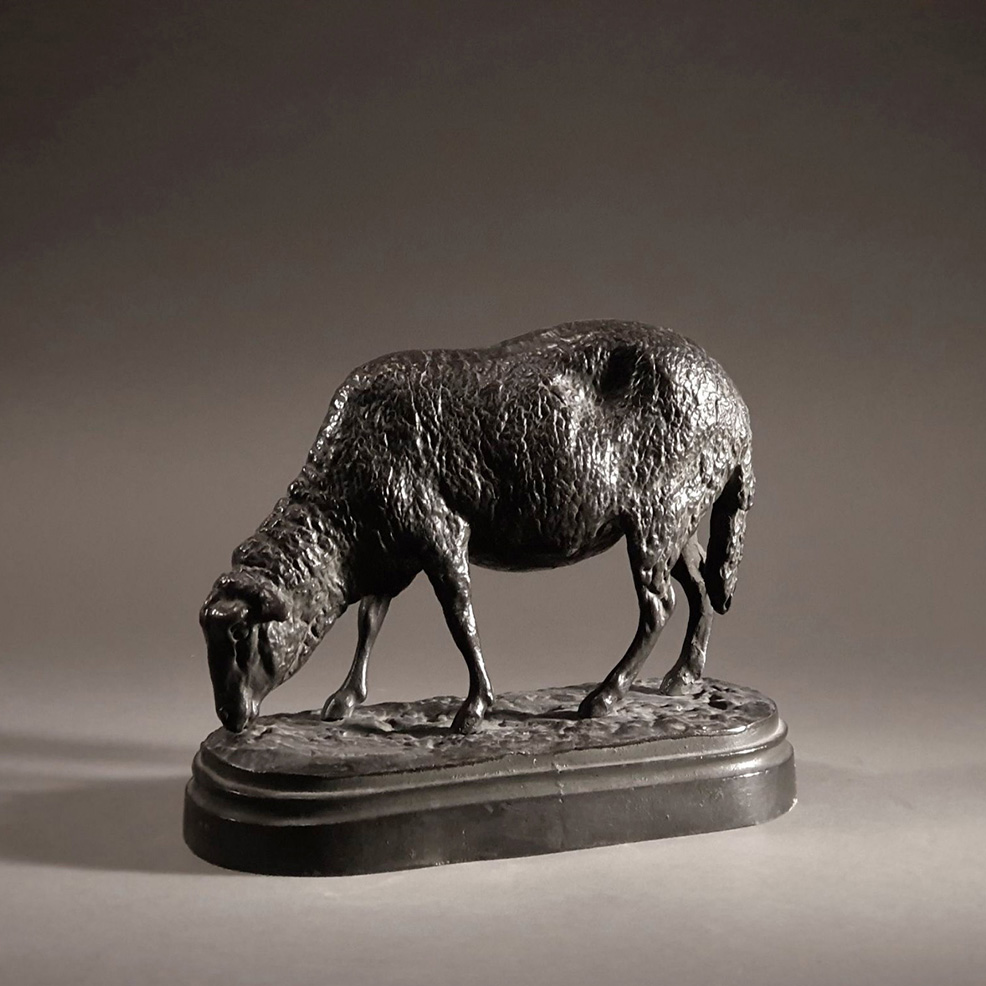 €845Rosa Bonheur (1822-1899), Mouton broutant (Grazing Sheep), bronze with brown patina, h. 16/6.30, l. 20.5 cm/8.07 in.Paris, Hôtel Drouo