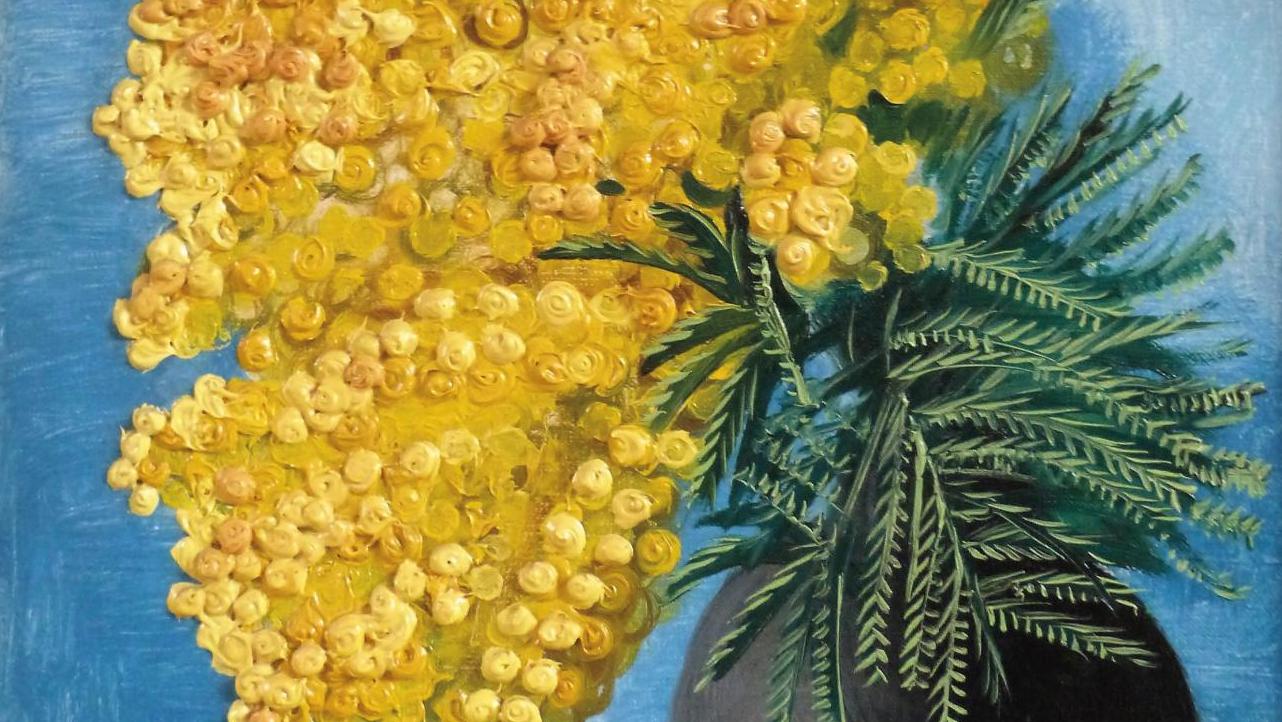 Moîse Kisling (1891-1953), Bouquet de mimosas dans un vase noir, huile sur toile... La beauté du mimosa par Kisling