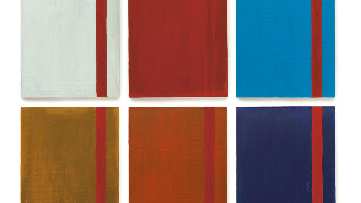 Günther Förg (1952-2013), Sans titre, 1989, travail en 6 parties, acrylique sur plomb... Abstraction minimaliste