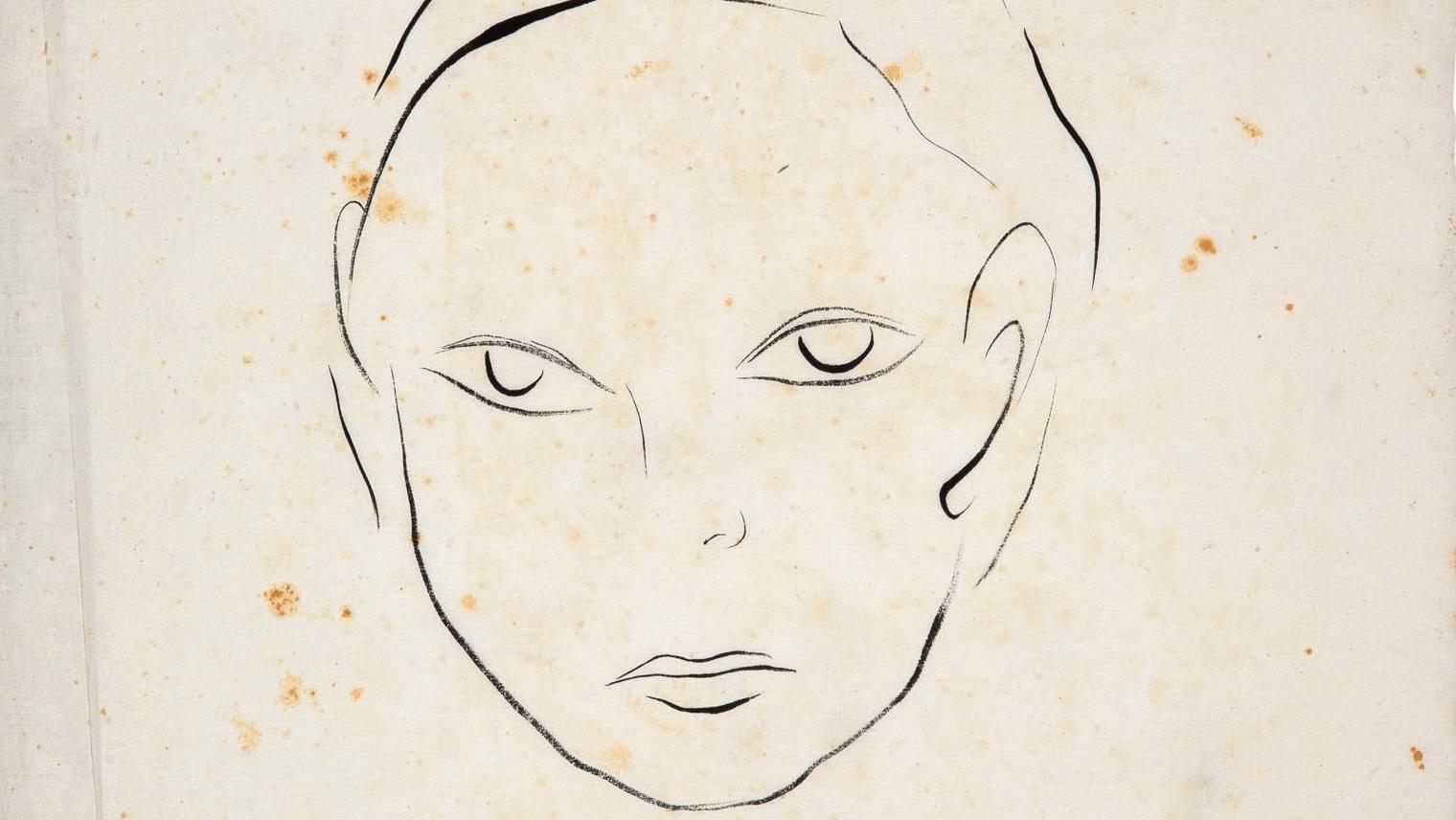 Sanyu (1895-1966), Visage de face, raie dans les cheveux au milieu, encre sur papier,... Sanyu et les collectionnneurs