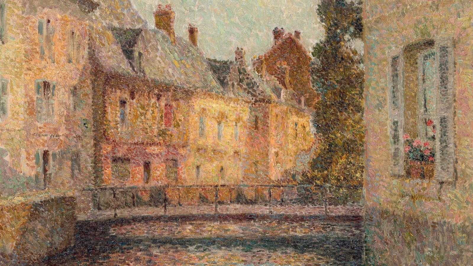 Henri Le Sidaner (1862-1939), Le Canal, soleil, Gisors (Les Maisons sur la rivière),... Henri Le Sidaner : le canal  à Gisors