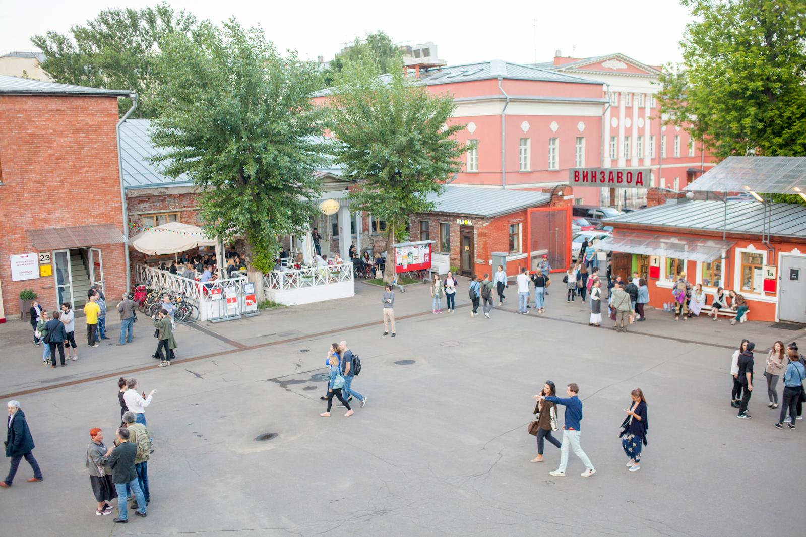 View of the Winzavod district in Moscow, where art galleries mingle with cafés and artists' studios.