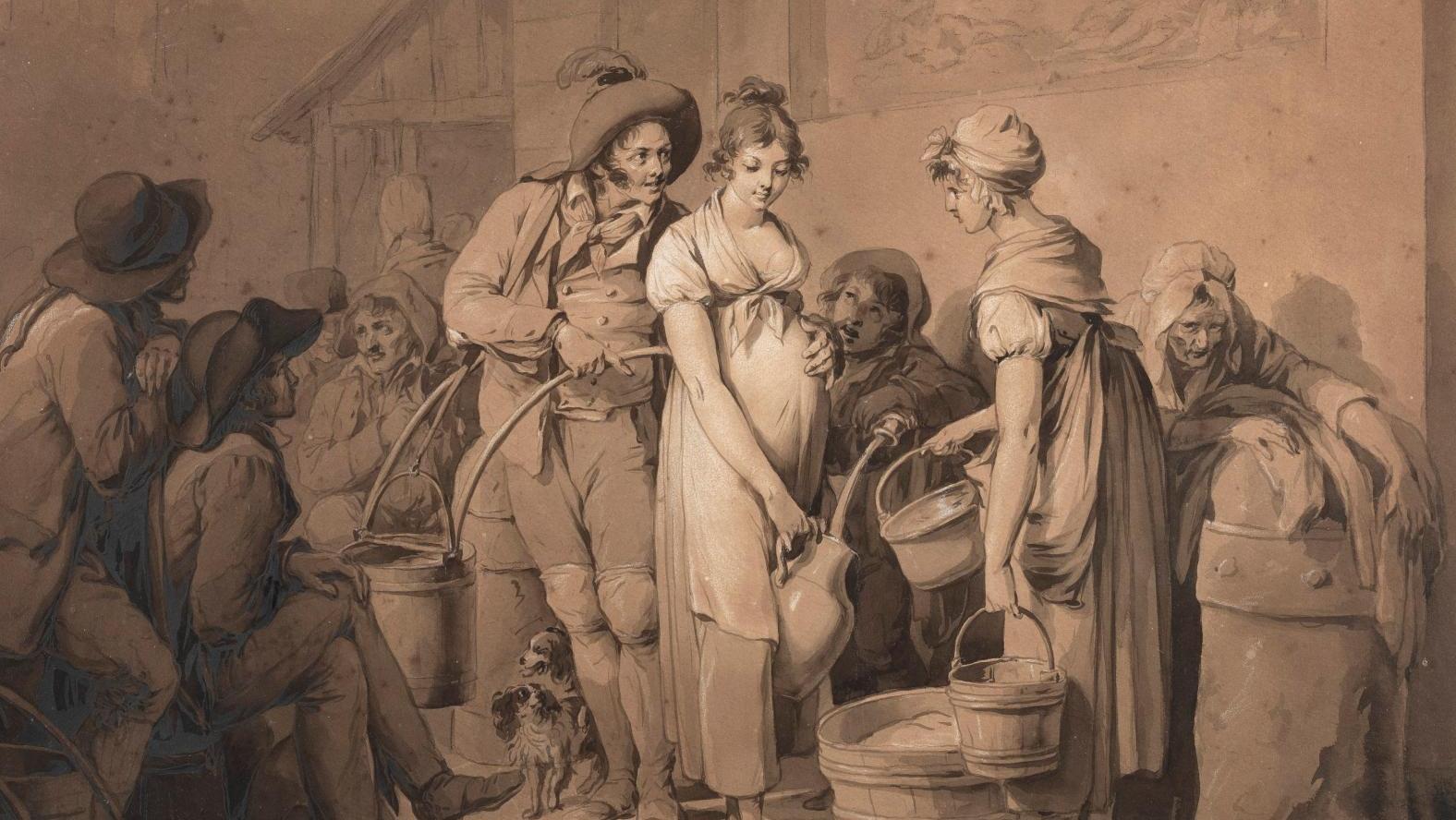 Louis-Léopold Boilly (1761-1845), Les Lavandières et les porteurs d’eau à la fontaine,... Les très chères lavandières de Boilly