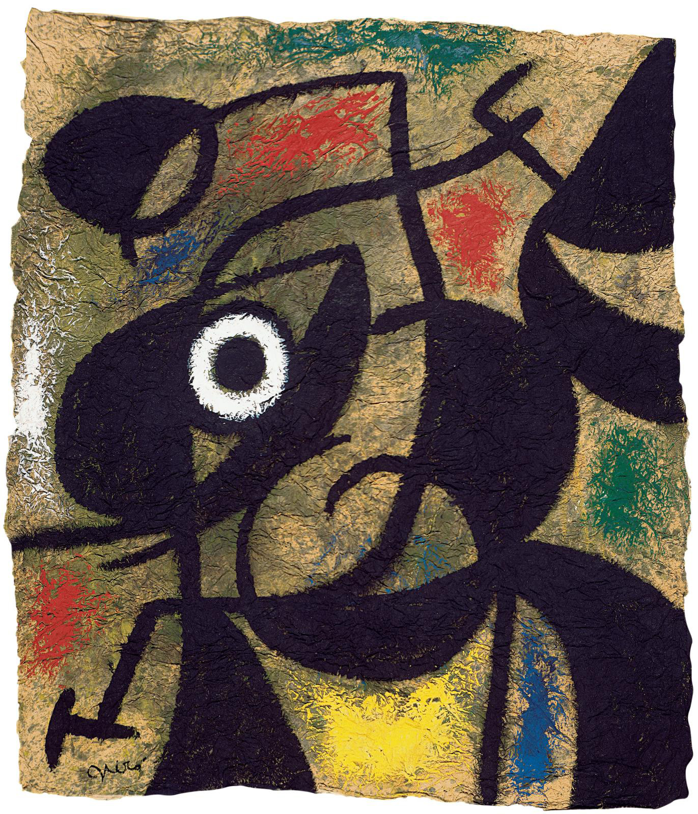 Joan Miró (1893-1983), Femme oiseau (Bird Woman), August 19, 1972, gouache on crinkled paper, 79 x 70 cm/31.10 x 27.55 in. Gift from the M