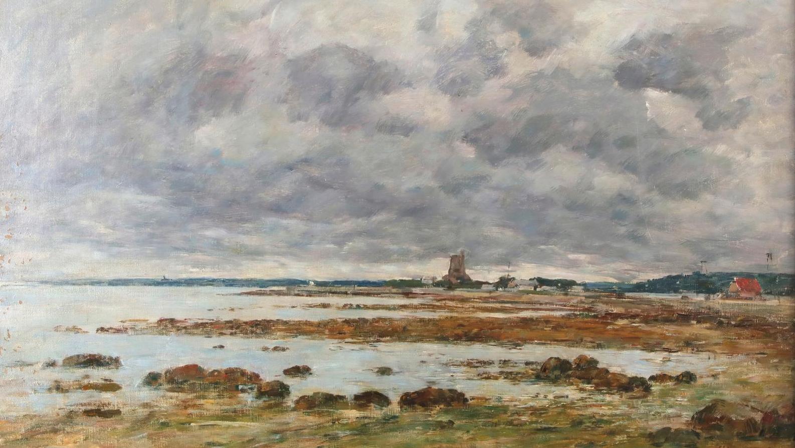 Eugène Boudin (1824-1898), Saint-Vaast-la-Hougue, les rochers et le fort, 1892, huile... Ainsi va Boudin à Saint-Vaast