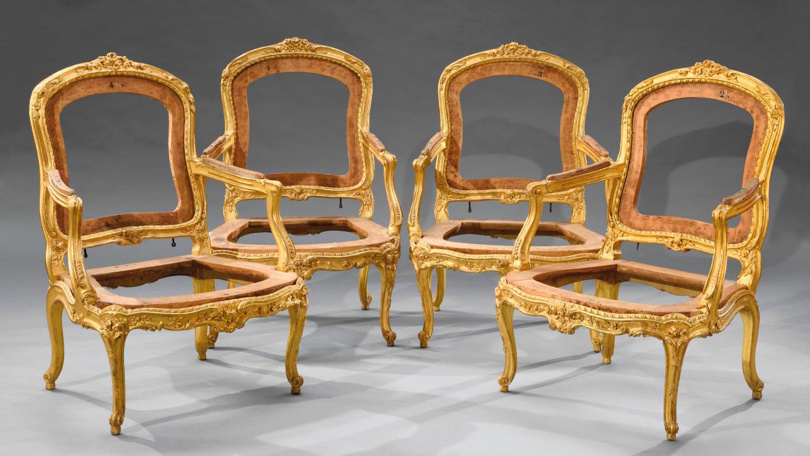 Louis XV period, set of four flat-backed armchairs with carved and gilded beechwood... When French King Louis-Philippe Preferred Jean-Baptiste Tilliard