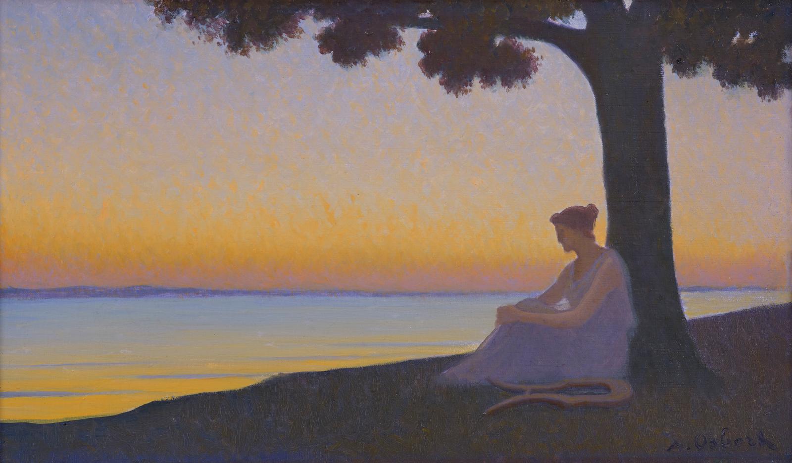 Alphonse Osbert (1857-1939), Méditation, 1907, huile sur toile, 24,6 x 41,2 cm. Galerie Alexis Bordes.