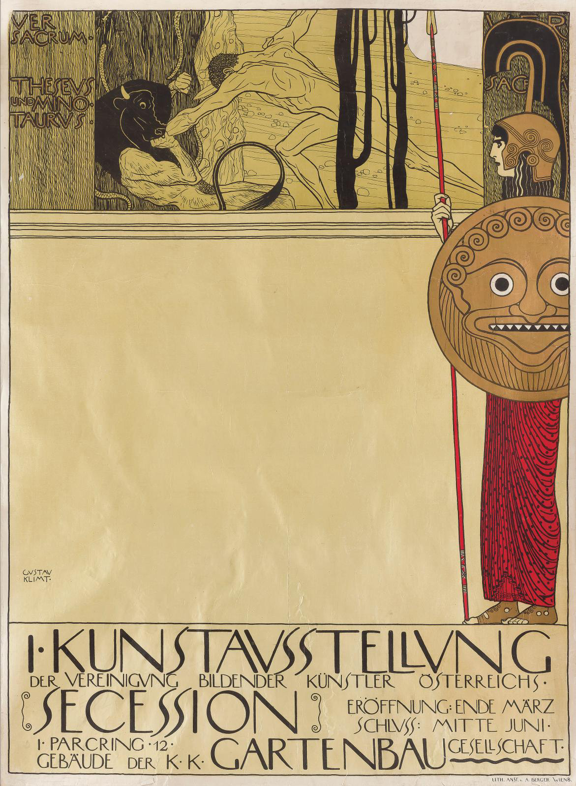 €53,760 greeted this extremely rare poster (97 x 71 cm/38.2 x 28 in.) produced by Gustav Klimt (1862-1918) for the Vienna Secession’s firs