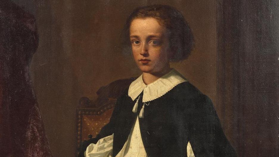 André Mniszech (1823-1905), L’Enfant au volant ou Portrait de Léon Mniszech, huile... Léon, fils du peintre André Mniszech