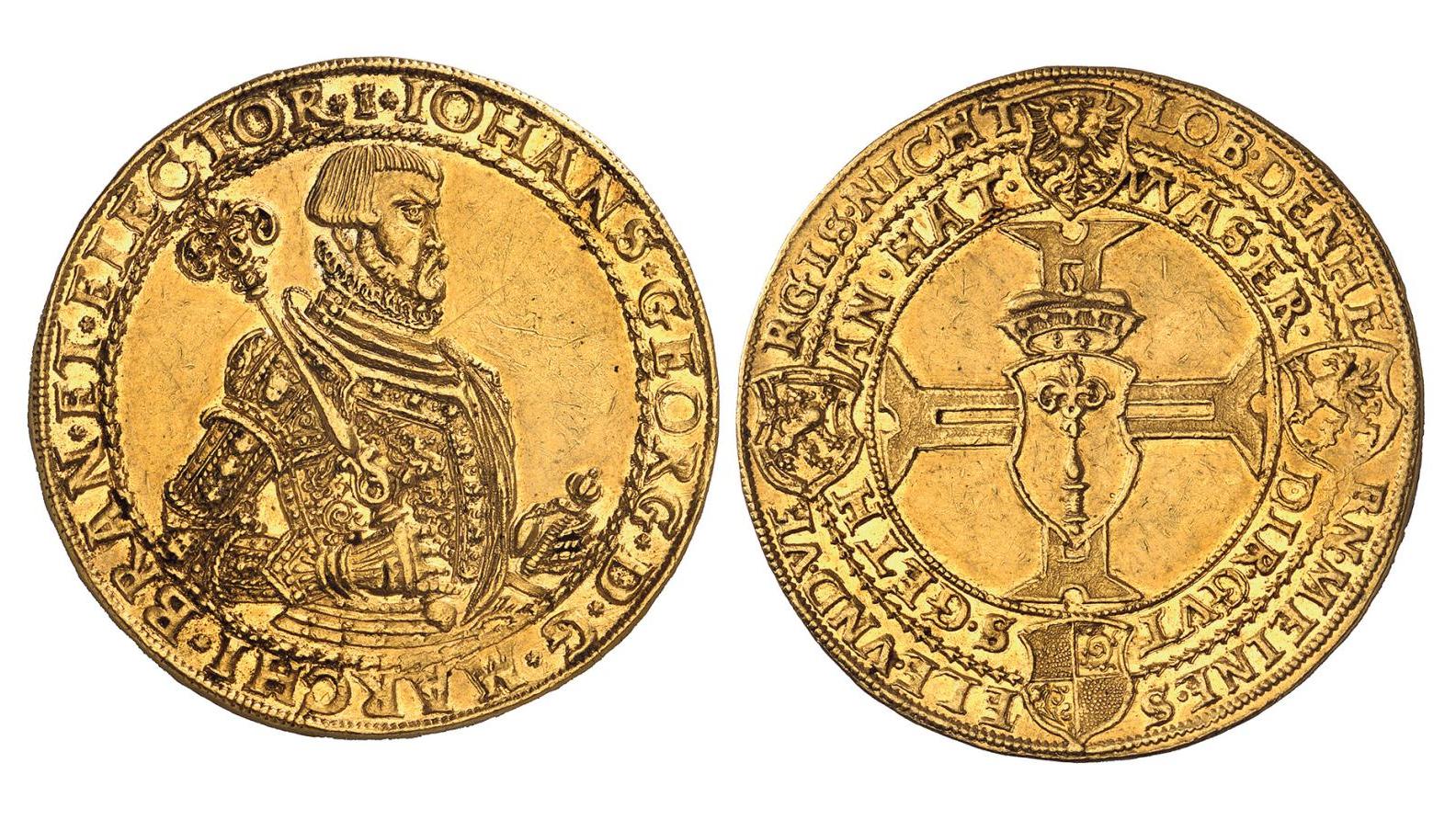 Berlin, Jean II Georges de Brandebourg (1571-1598), portugalöser de 10 ducats, 1584,... Un portugais d’or du Brandebourg