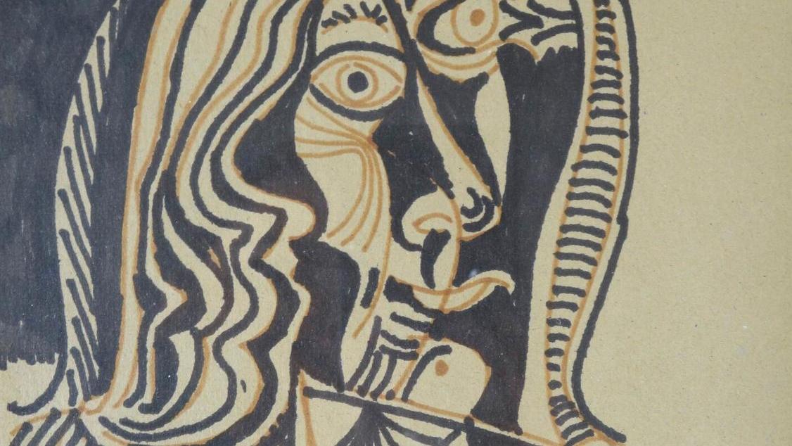 Pablo Picasso (1881-1973), Tête de femme, 1970, dessin double face au crayon feutre... Les enfants terribles du XXe siècle à Manosque