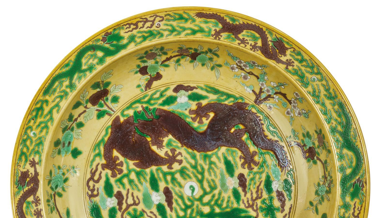 China, 18th century, Kangxi period (1661-1722), sancai enameled porcelain dish decorated... Fired Up for Sancai Porcelain