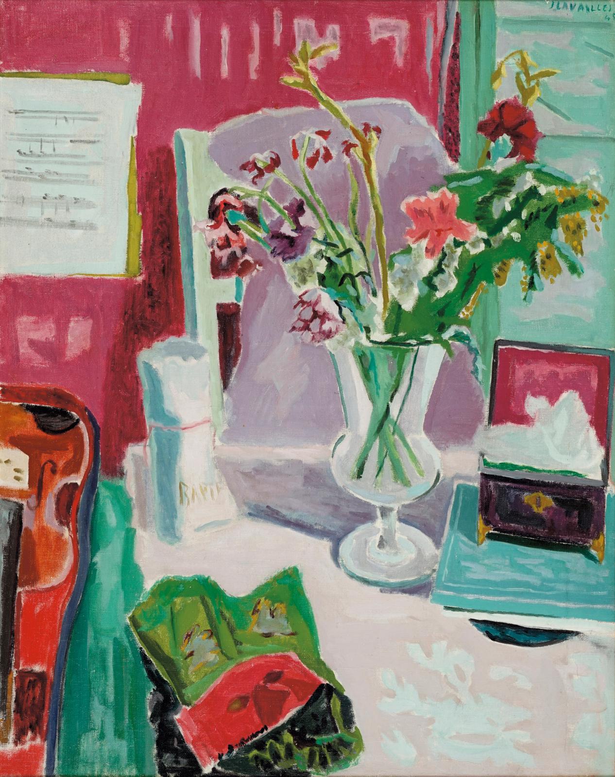 Jules Cavaillès (1901-1977), Bouquet à la partition et au violon, 1945, huile sur toile, 92 x 73 cm. Estimation : 3 000/5 000 € 