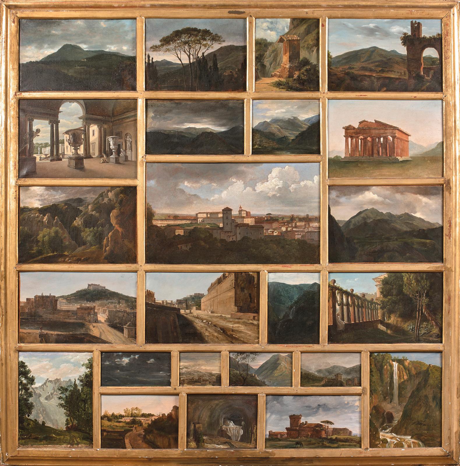 Vingt-quatre vues d’Italie par Auguste Jean-Baptiste Vinchon de différents formats, la centrale par Louis-Vincent-Léon Pallière (1787-1820