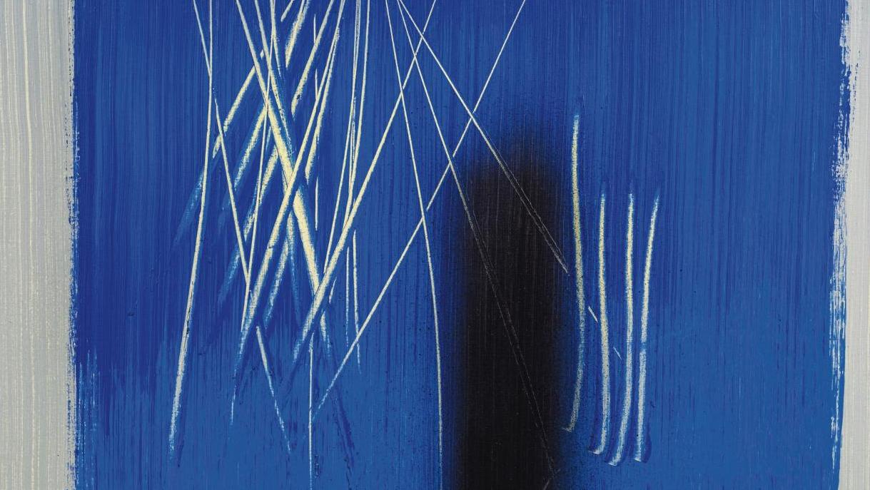 Hans Hartung (1904-1989), T1965-H10, 1965, acrylique et grattage sur toile, 100 x 81 cm.Estimation :... «H» comme Hartung…  et Haring