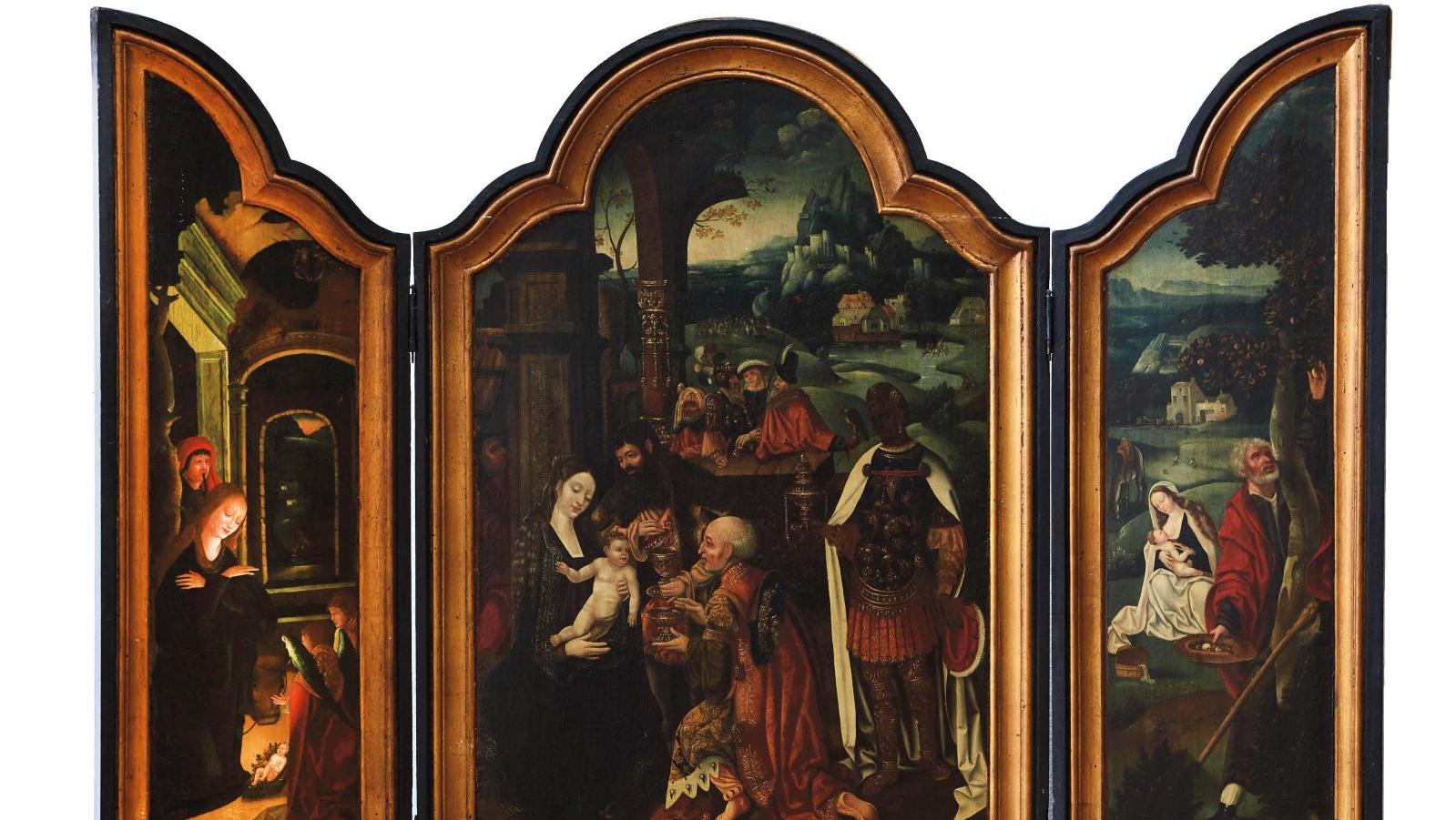 École flamande vers 1530, atelier de Jan Van Dornicke (1470-1527), triptyque L’Adoration... L’Adoration des Mages, un sujet superstar du XVIe siècle