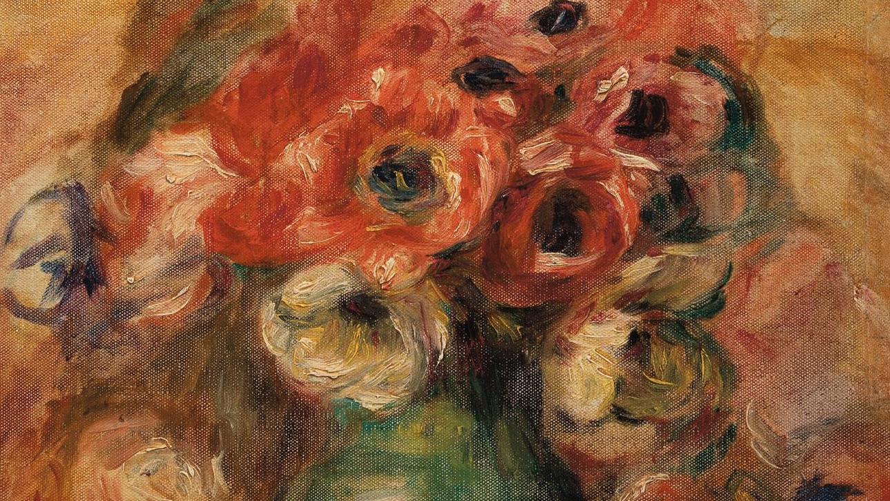 Pierre-Auguste Renoir (1841-1919), Vase d’anémones et roses, vers 1907-1908, huile... Renoir ex aequo avec Domínguez