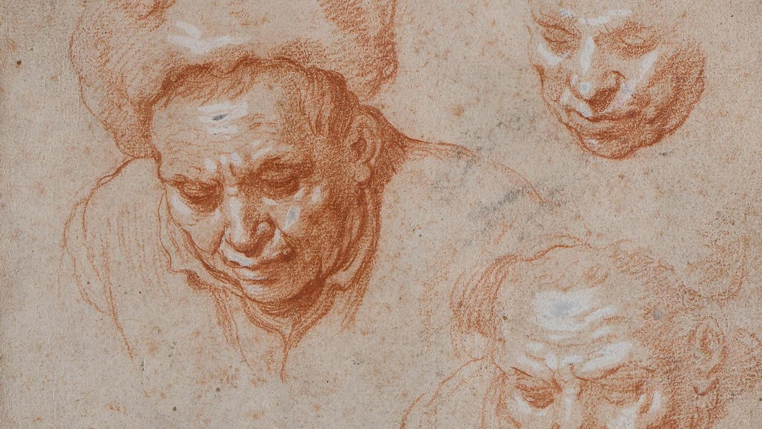 Abraham Bloemaert (1564-1651), feuille d’études, au recto : étude de visage avec... Quand Abraham Bloemaert se fait fin psychologue