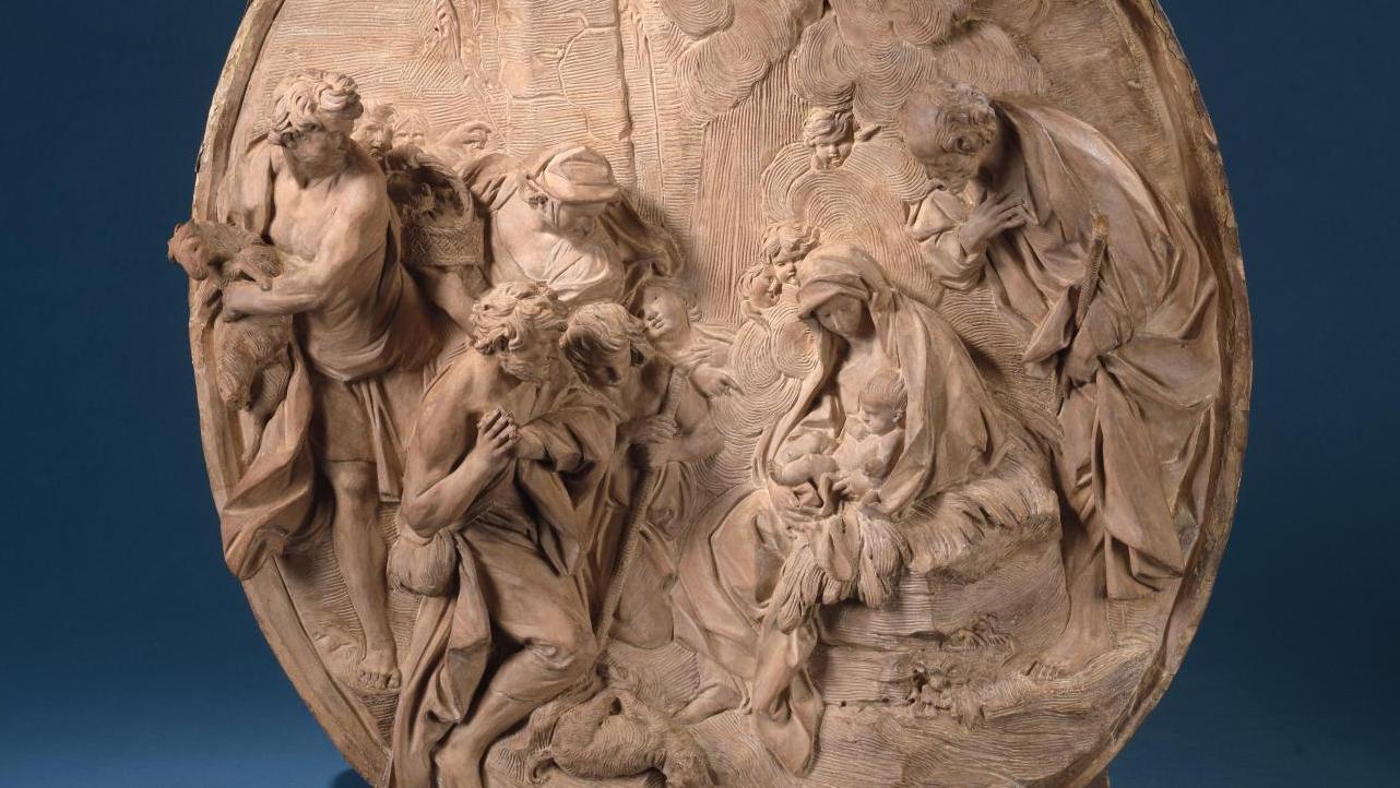 Angelo de Rossi (1671-1715), The Adoration of the Shepherds, 1711, original terracotta... Baroque Sculptor Angelo de Rossi Remains in France 