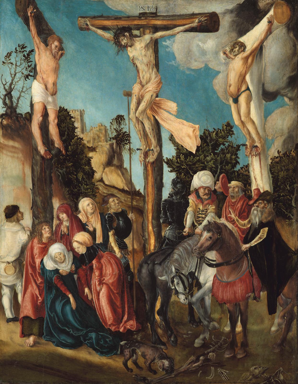 Lucas Cranach l’Ancien, Crucifixion (dite La Crucifixion des Écossais), vers 1500, huile sur panneau de tilleul, 58,2 x 45,9 cm, Vienne, K