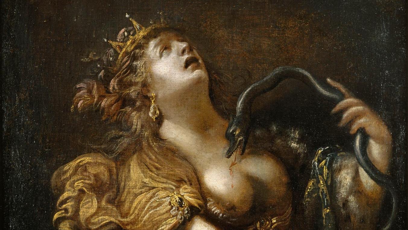 Claude Vignon (1593-1670), Cléopâtre se donnant la mort, huile sur toile, 95 x 81,6 cm.... Mucem : pharaons, superstars depuis cinq mille ans