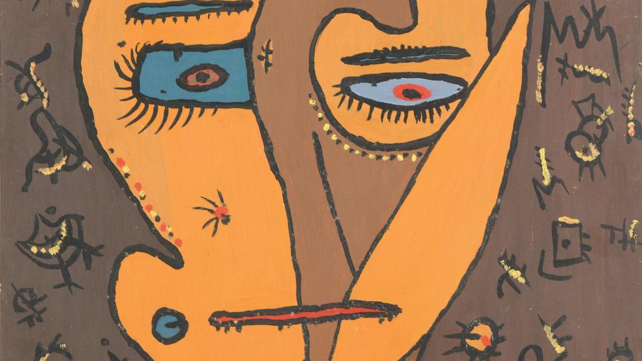 Gaston Chaissac (1910-1964). Portrait aux empreintes d’épluchures de courges, 1947,... Un art très nature avec Gaston Chaissac