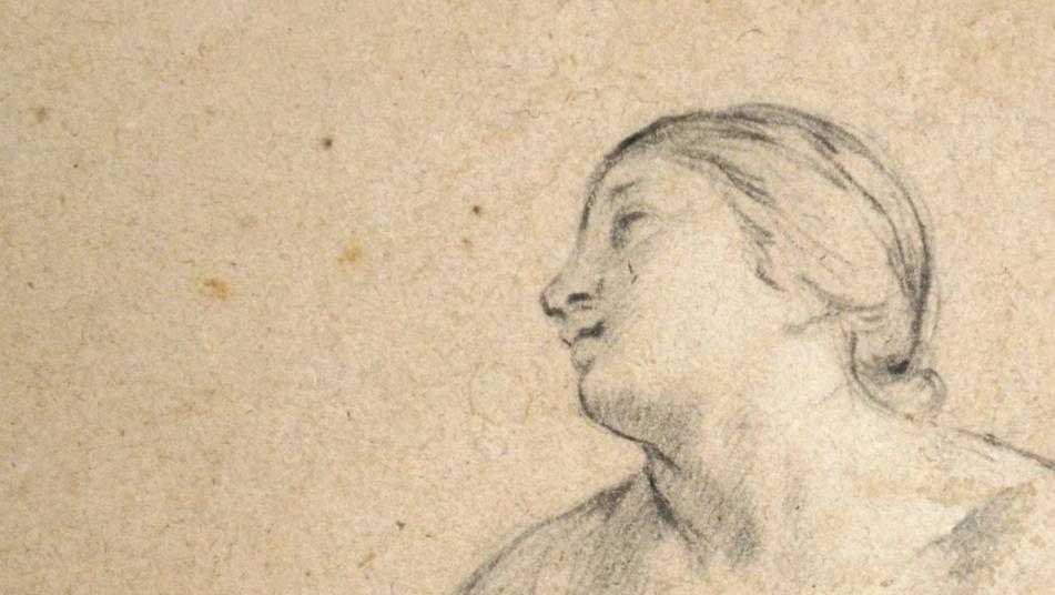 Attribué à Charles Le Brun (1619-1690), Femme assise et accoudée ; main gauche (étude),... Figures féminines, de Fontainebleau à Versailles