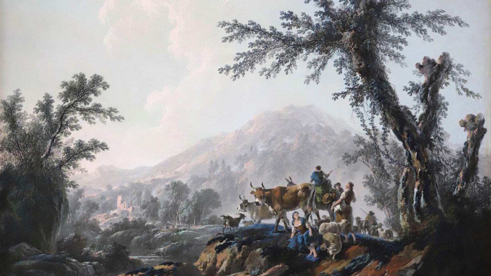 Jean Pillement (1728-1808), Bergers et troupeaux dans un paysage méditerranée (Shepherds... Jean Pillement’s Paradise