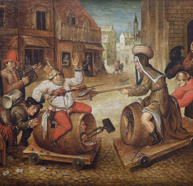 37 500 €Entourage de Pieter II Bruegel (1564-1636), Scène de carnaval dans un village, huile sur panneau préparé, deux planches non parque