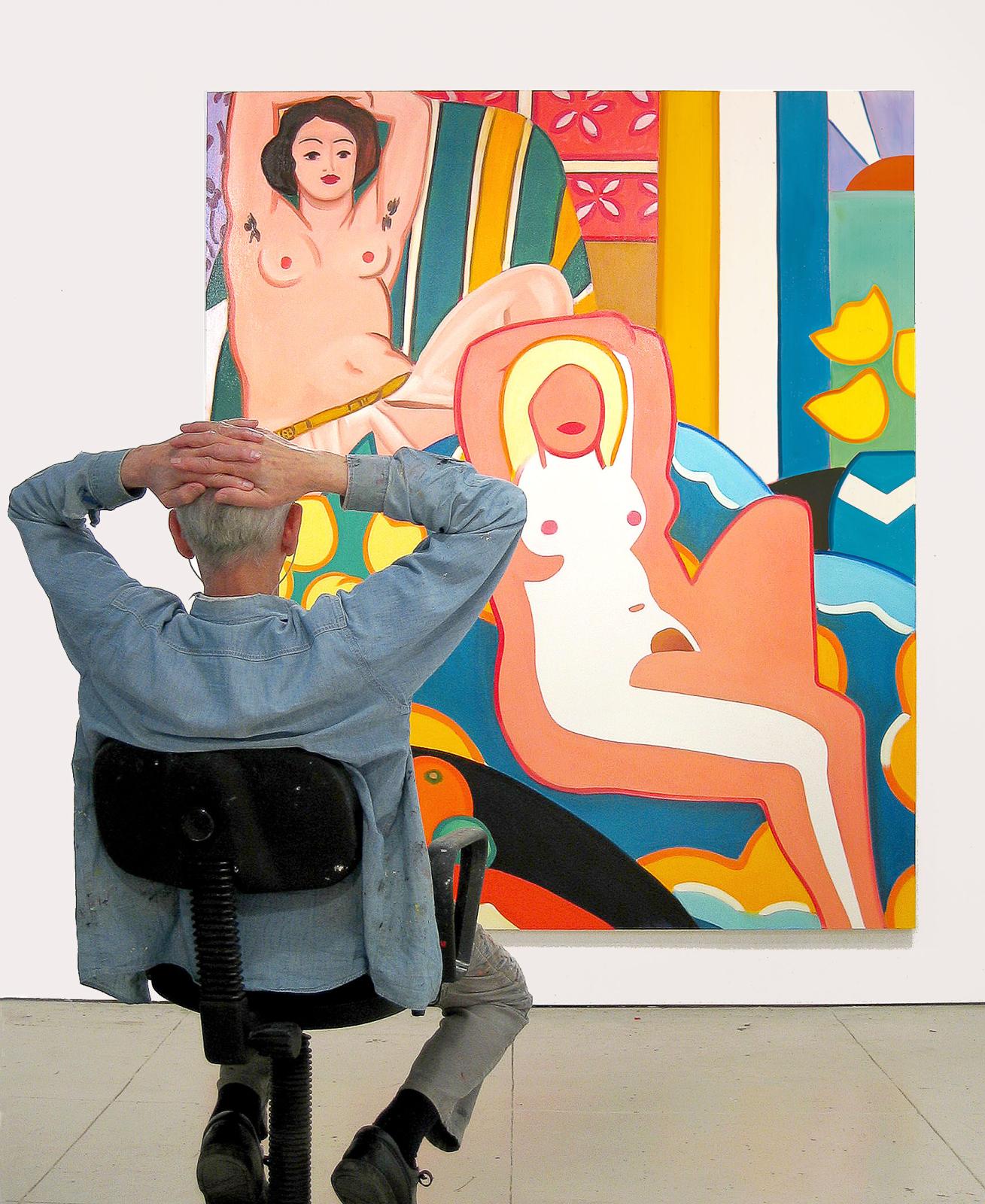 Wesselmann studying Sunset Nude with Matisse Odalisque in his studio, 2002© Kate Wesselmann