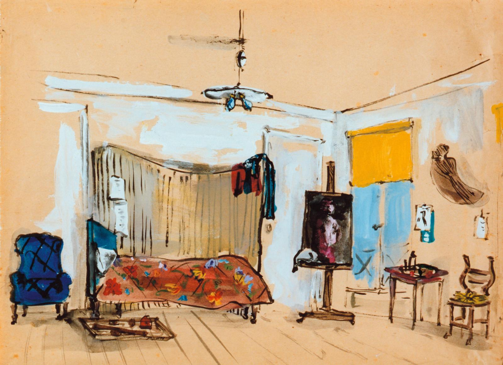 Christian Bérard, Vue d’intérieur, appartement de la rue Casimir-Delavigne, vers 1936, ancienne collection Boris Kochno, collection Nouvea