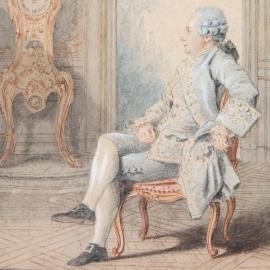 Carmontelle immortalise un valet de Louis XV devant la pendule préférée du roi - Zoom