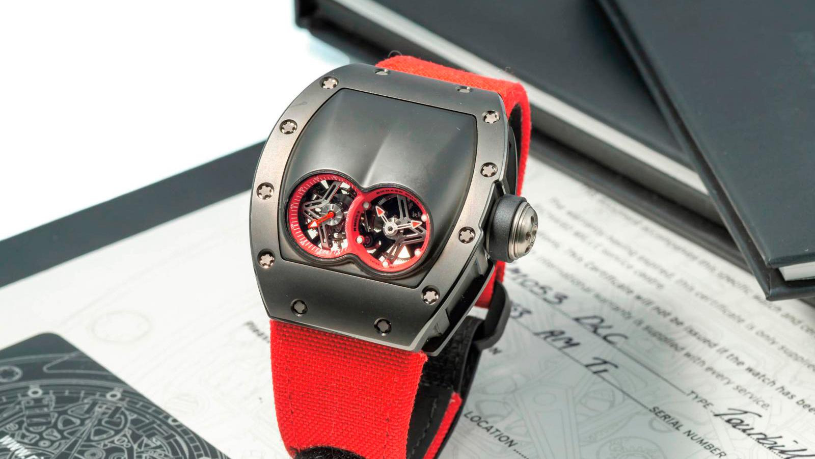 Richard Mille. Men's watch in titanium and red leather, "RM053 DLC" model, 2020,... The Richard Mille Polo-Proof Watch 