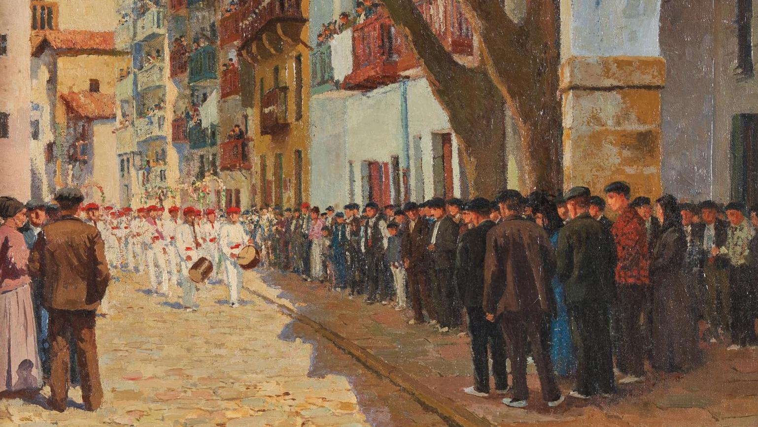 Georges Masson (1875-1949), Procession des txistularis à Pasajes, huile sur toile... Le Pays basque de Masson, Arrue et Floutier