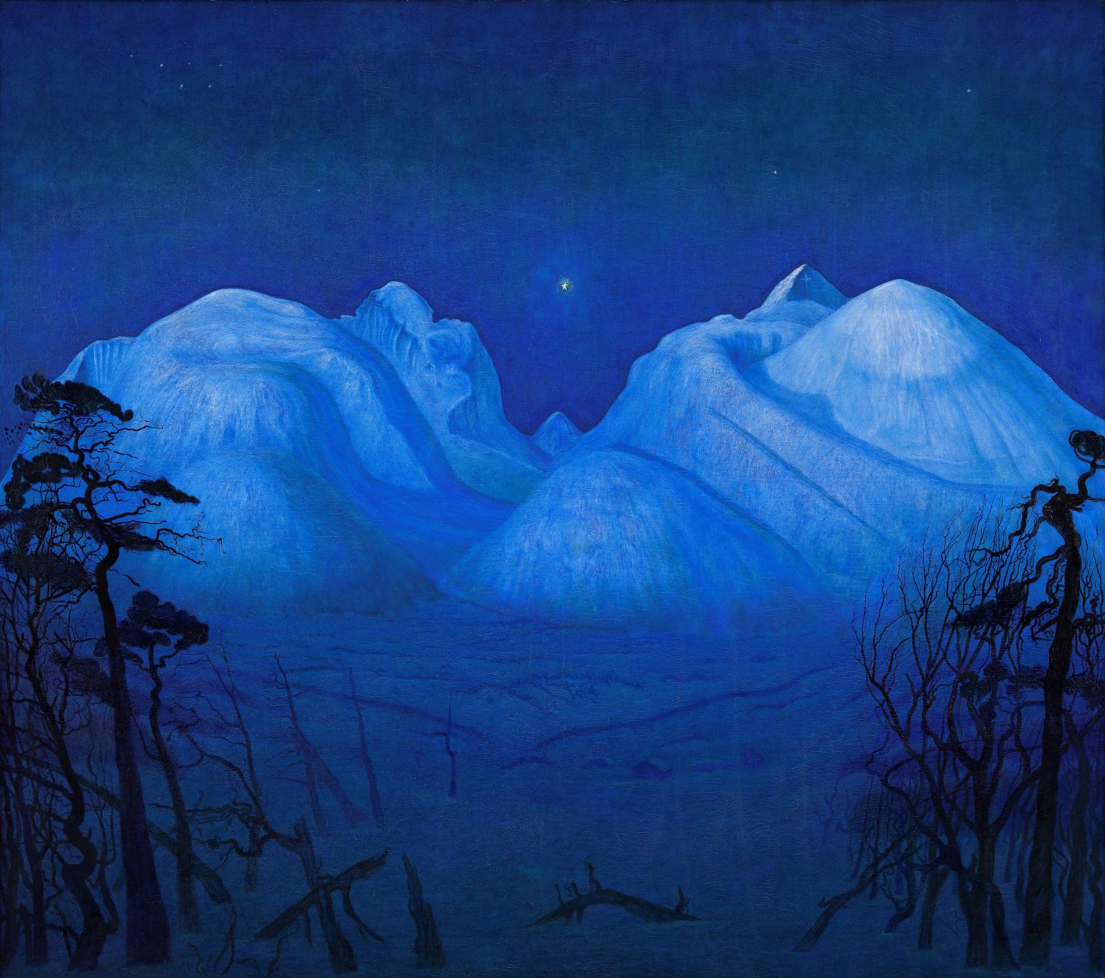 Harald Sohlberg (1869-1935), Vinternatt i fjellene (Winter Night in the Mountains).Photo Borre Hostland Nasjonalmuseet