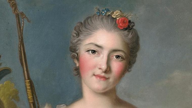 Dans le goût de Jean-Marc Nattier (1685-1766), Portrait de dame en Diane, toile,... Diane de salon